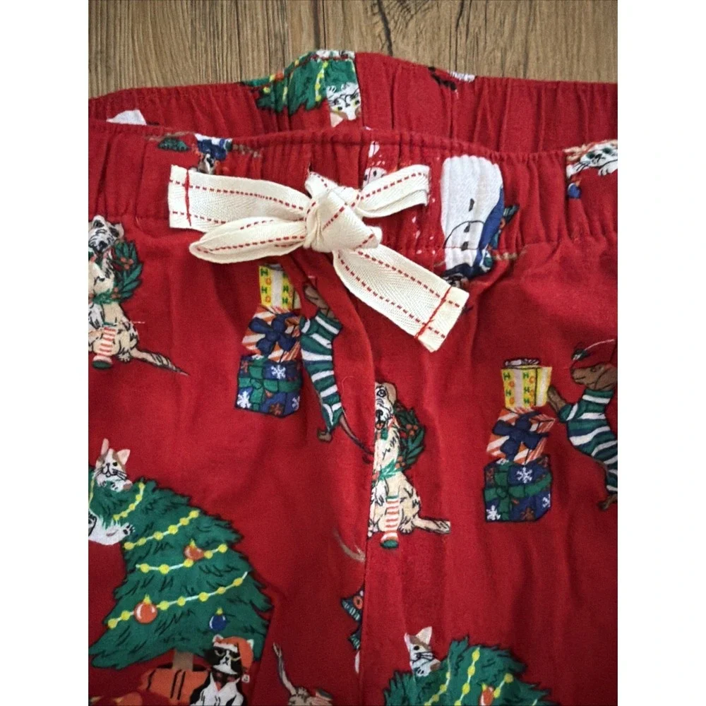 Old Navy Size Xs Dog & Cat Christmas Themed Flannel Pajama Bottoms Red Long
